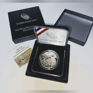 2018 P World War I Centennial BU Commem 90% Silver Dollar OGP & COA